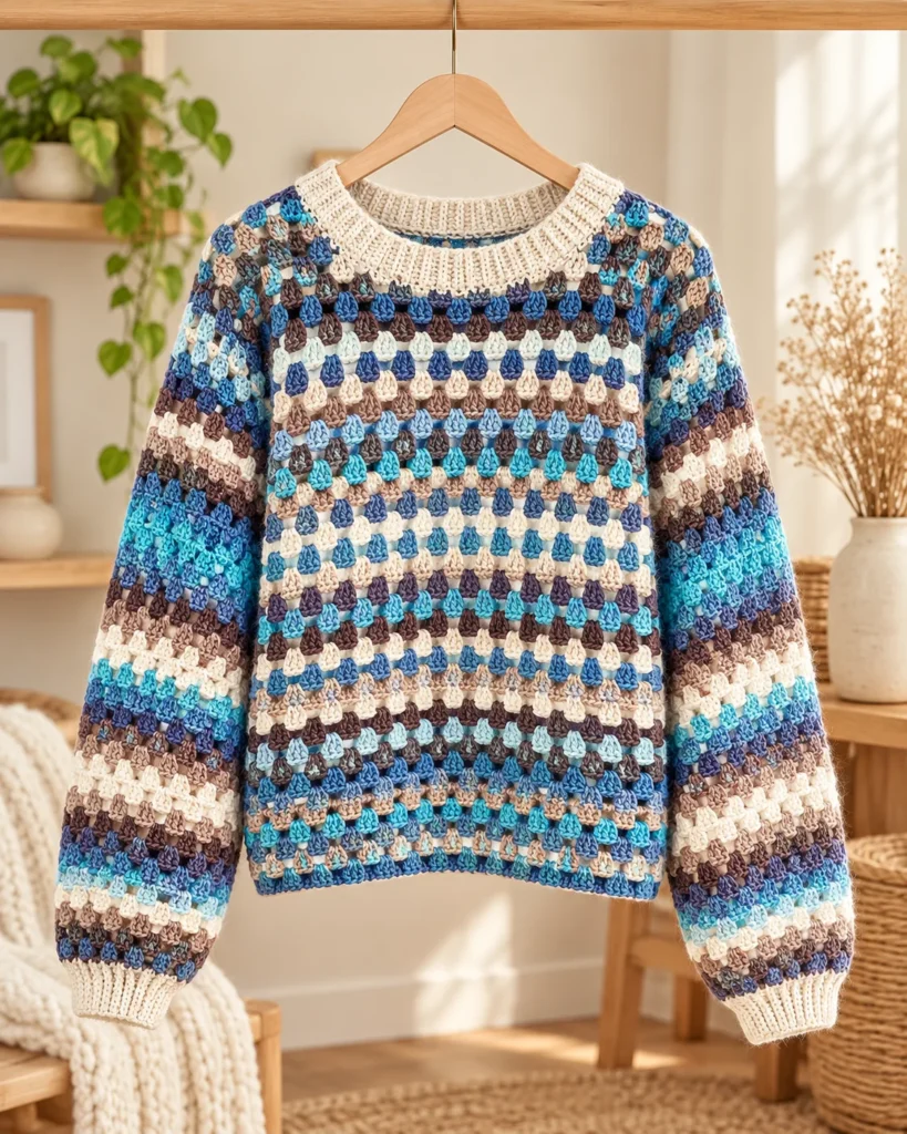 Granny Stitch Crochet Sweater Pattern PDF | Easy Top-Down Pullover | Sizes XS–5X