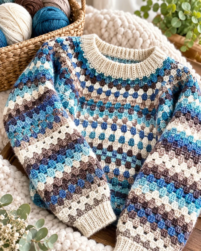 Granny Stitch Crochet Sweater Pattern PDF | Easy Top-Down Pullover | Sizes XS–5X