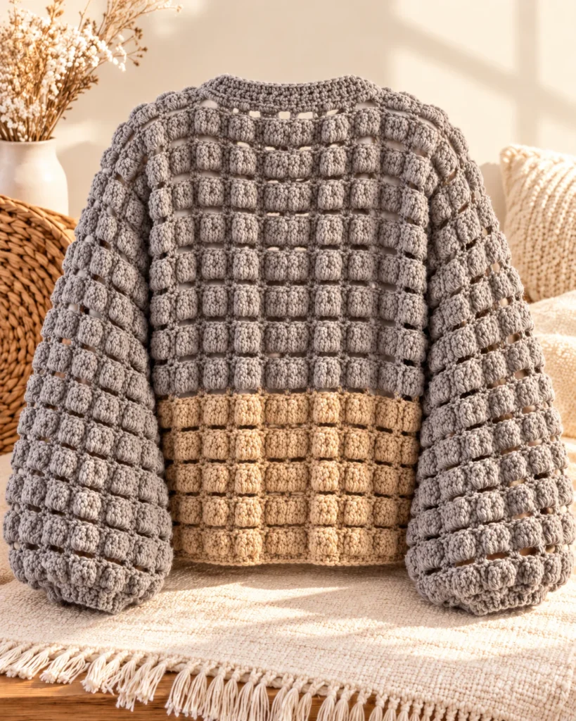 Chunky 3D Crochet Cardigan Pattern PDF | Easy Oversized Bobble Stitch Jacket | Sizes S–XL + Video Tutorial