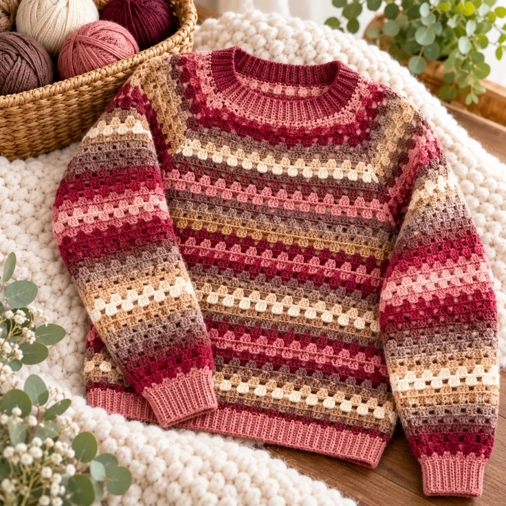Granny Stitch Crochet Sweater Pattern PDF | Easy Top-Down Pullover | Sizes XS–5X
