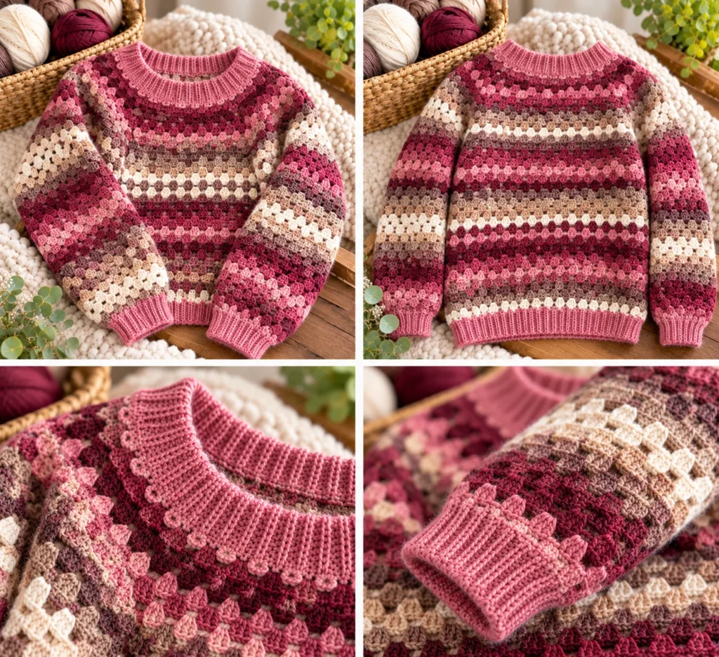 Granny Stitch Crochet Sweater Pattern PDF | Easy Top-Down Pullover | Sizes XS–5X