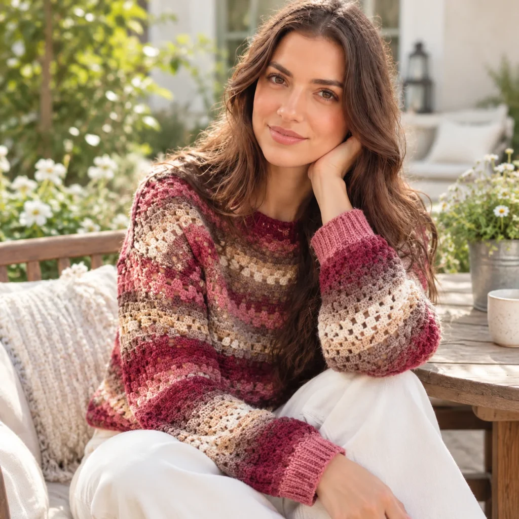 Granny Stitch Crochet Sweater Pattern PDF | Easy Top-Down Pullover | Sizes XS–5X